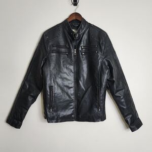 Vtg.American Rag Men's Black Faux Leather Jacket Med Bikercore Cyberpunk Grunge